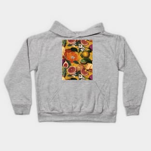 tropical pineapple and oranges botanical illustration, floral tropical fruits, yellow fruit pattern Kids Hoodie